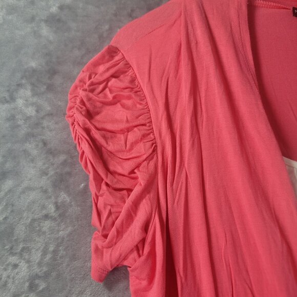 New Directions Womens Open Front Ruched Sleeve Cardigan Coral XL Layered Ruffle - Picture 3 of 10